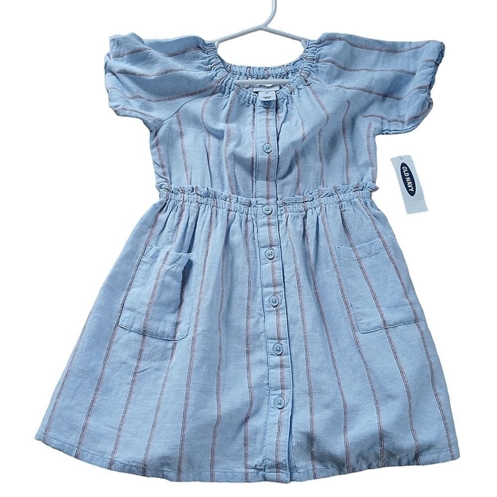Old Navy Gap Dress Toddler Girls Fit & Flare Puff Sleeve Striped Red & Blue